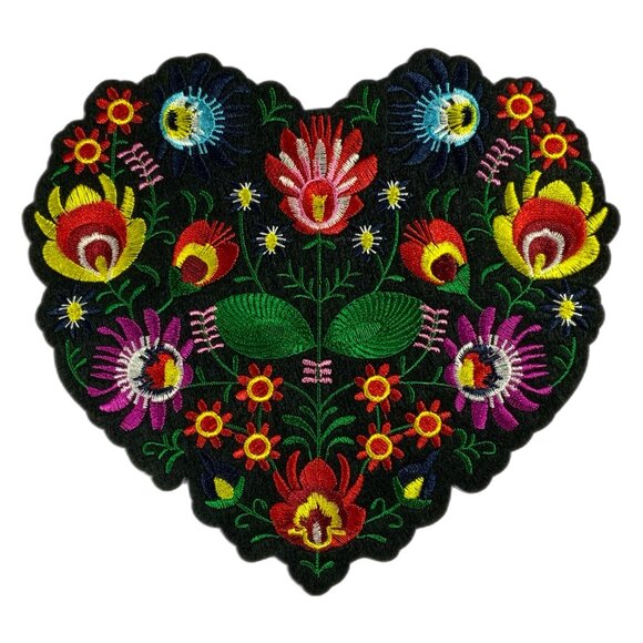 NEW! Large Embroidered Floral Pattern Heart Iron On Patch Folk Boho Colorful - Picture 11 of 11